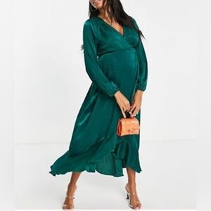 Flounce London long sleeve wrap maxi dress - Emerald Green size 6